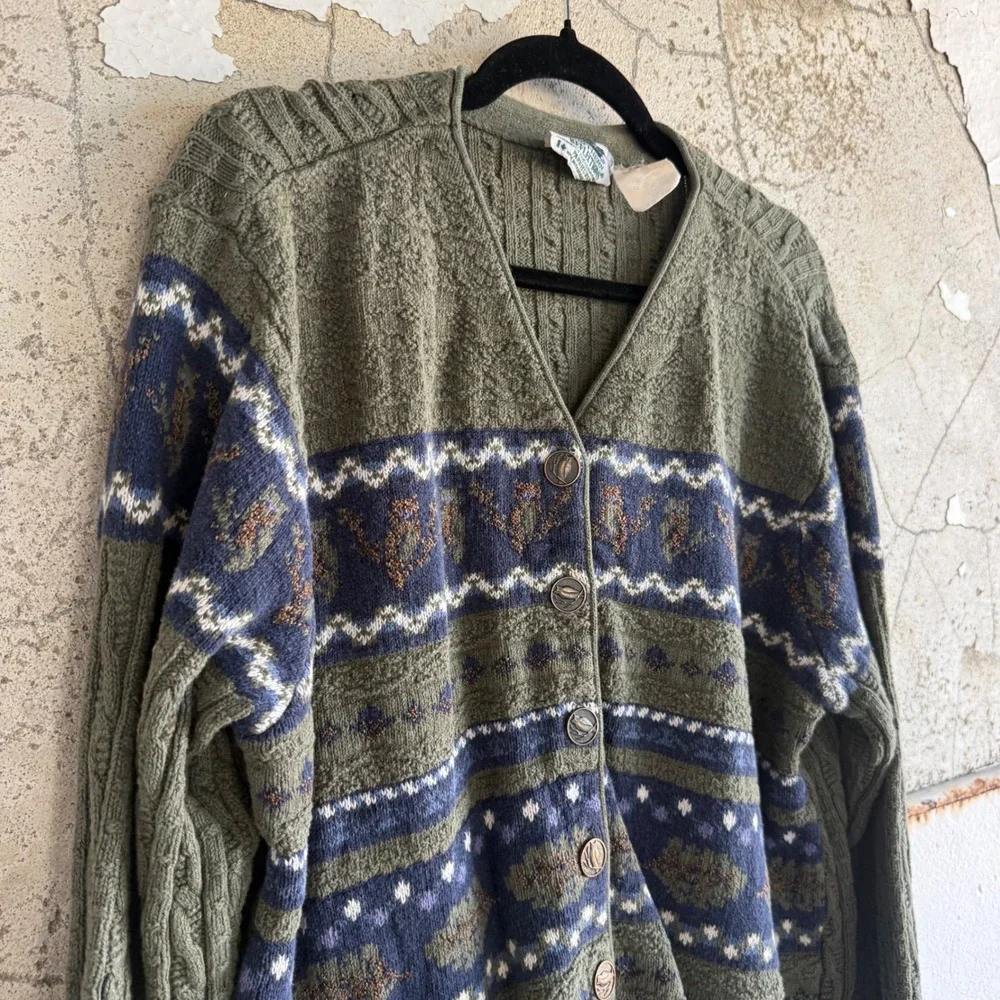 Vintage Cardigan Northern Reflections Sweater Fair Isle Owl Button Knit 90s Cozy